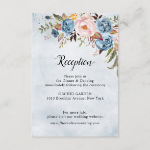 Dusty Blue Peach Blush Botanical Floral Wedding Enclosure Card