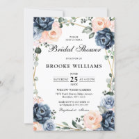 Dusty Blue Peach Blush Geometric Bridal Shower Inv