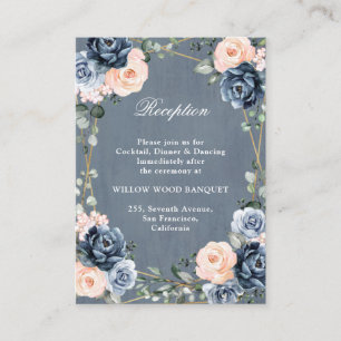 Dusty Blue Peach Blush Geometric Floral Reception Enclosure Card