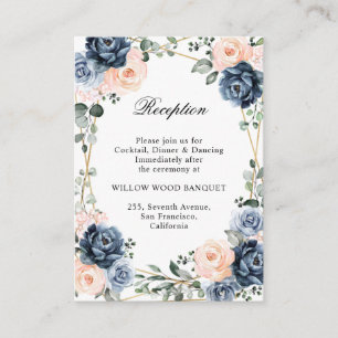 Dusty Blue Peach Blush Geometric Floral Reception Enclosure Card