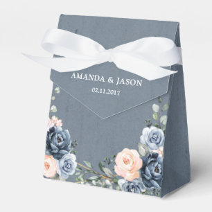 Dusty Blue Peach Blush Geometric Floral Wedding Fa Favour Box