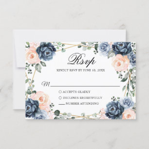 Dusty Blue Peach Blush Geometric Floral Wedding RS RSVP Card