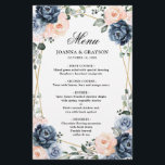 Dusty Blue Peach Blush Geometric Wedding Menu<br><div class="desc">Dusty blue floral geometric wedding menu featuring elegant bouquets of navy / Dusty blue,  white ,  blush ,  peach rose and sage green eucalyptus leaves and elegant glitter geometric neutral frame. Please contact me for any help in customisation or if you need any other product with this design.</div>