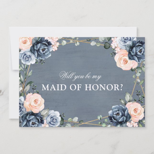 Dusty Blue Peach Blush Will You Be Maid of Honour Invitation (Front)