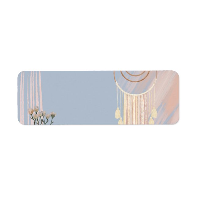 Dusty Blue Peach Boho Dream Catcher Return Address Label (Front)
