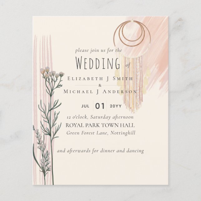 Dusty Blue Peach BOHO Wedding Invitation Flyer (Front)