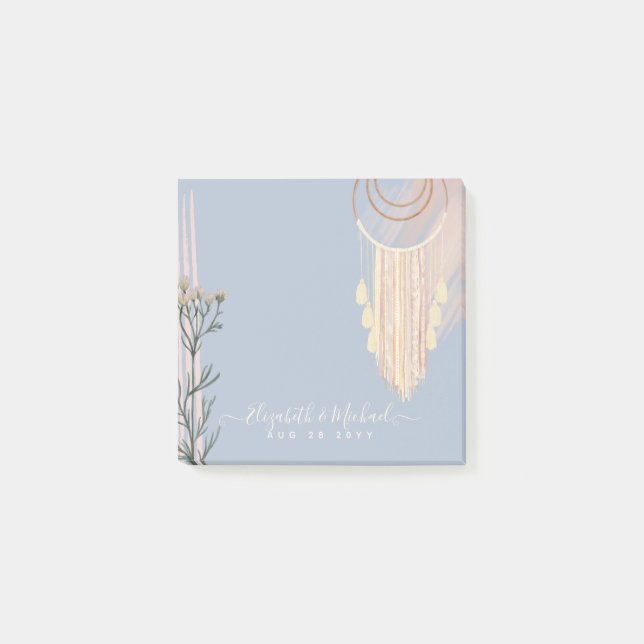 Dusty Blue Peach Boho Wedding Post-it Notes (Front)
