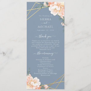 Dusty Blue Peach Cream Gold Geometric Wedding Program