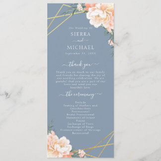 Dusty Blue Peach Cream Gold Geometric Wedding Program