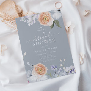 Dusty Blue & Peach Floral Bridal Shower Invitation