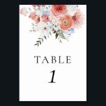 Dusty Blue Peach Floral Table Number<br><div class="desc">Elegant floral bouquet with dusty blue and peach coloured flowers.</div>