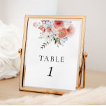 Dusty Blue Peach Floral Table Number Poster<br><div class="desc">Elegant floral bouquet table number sign with dusty blue and peach colored flowers.</div>