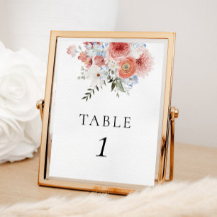 Dusty Blue Peach Floral Table Number Poster