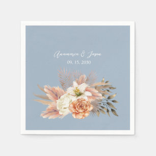 Dusty Blue Peach Floral Wedding Napkin
