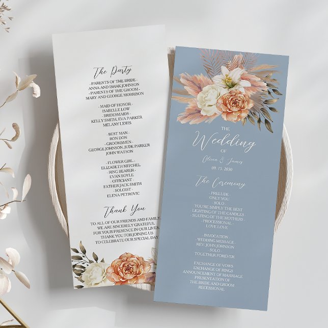 Dusty Blue Peach Floral Wedding Program (Creator Uploaded)