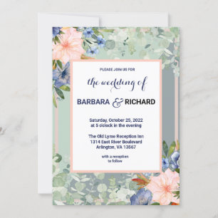 Dusty Blue Peach Green Wedding   Invitation