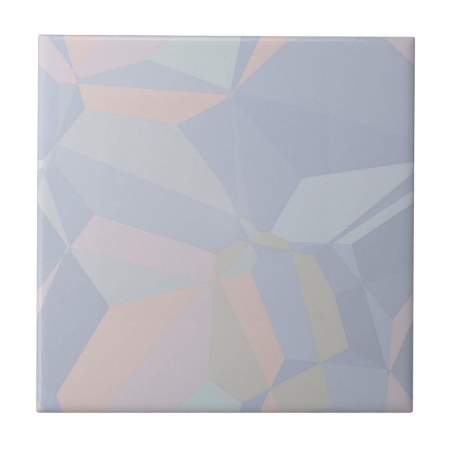 Dusty Blue & Peach Seamless Polygons Ceramic Tile (Front)