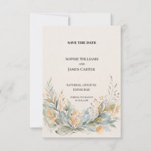 Dusty Blue Peach Watercolor Save the Date