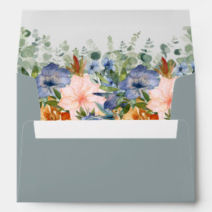 Dusty Blue Peach Watercolor Wedding Envelope