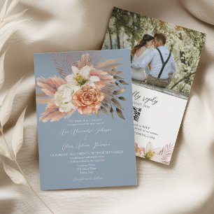 Dusty Blue Peach Wedding QR Invite
