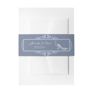 Dusty Blue Peacock Flourish Invitation Belly Band