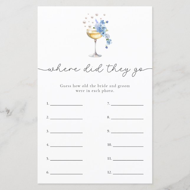 Dusty Blue Pearls & Prosecco Bridal Shower Game (Front)