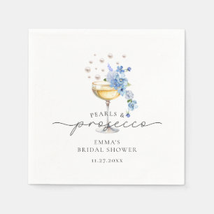 Dusty Blue Pearls & Prosecco Floral Bridal Shower Napkin