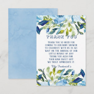 Dusty Blue Peonies Boy Baby Shower  Thank You Card