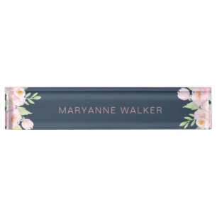 Dusty Blue Peonies Personalised Desk Nameplate