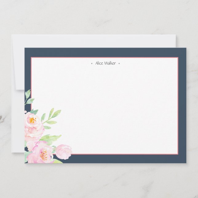 Dusty Blue Peonies Stationery Note Card (Front)