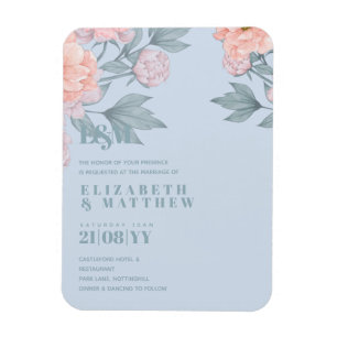 Dusty Blue Peonies Wedding Magnet