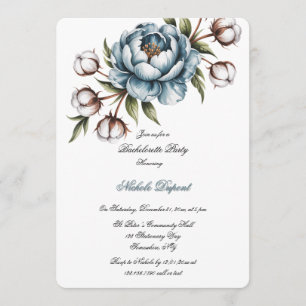 Dusty Blue Peony and Cotton Bachelorette Party Invitation