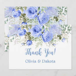Dusty Blue Peony Blossom Chic Thank You Cards