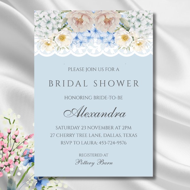 Dusty Blue Peony Hydrangea Bridal Shower Invitation (Creator Uploaded)