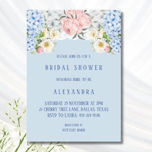 Dusty Blue Peony Romantic Hydrangea Bridal Shower Invitation