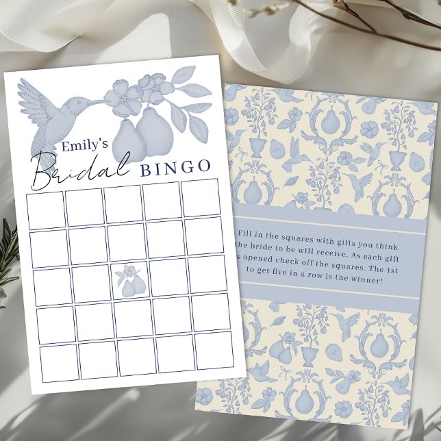 Dusty Blue Perfect Pear Bridal Shower Bingo Game (Bridal Shower Bingo)