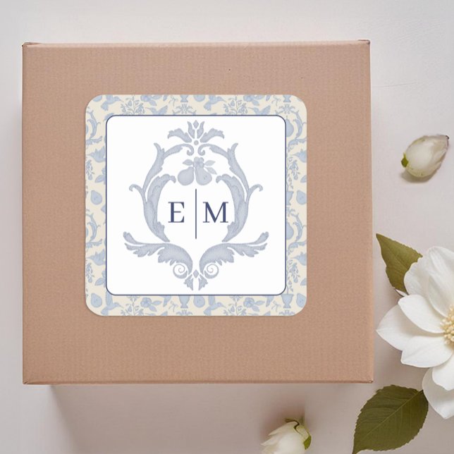 Dusty Blue Perfect Pear Monogram Wedding Sticker (Monogram Sticker)