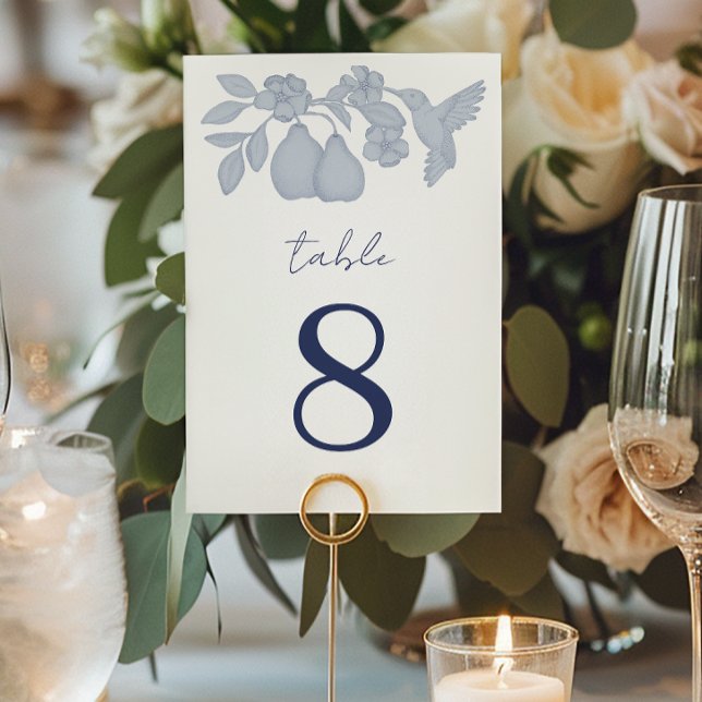 Dusty Blue Perfect Pear Wedding Table Number (Table Number)