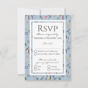 Dusty Blue Personalised Floral WEDDING RSVP Card