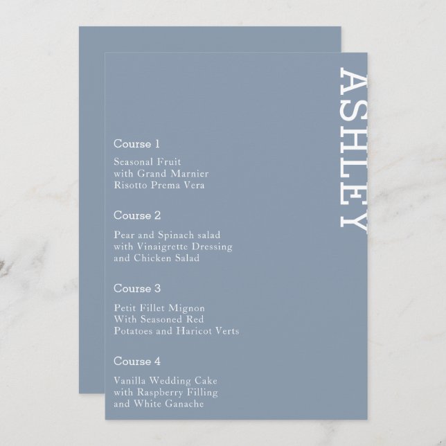 Dusty Blue Personalised Guest Name Wedding  Menu (Front/Back)