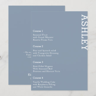 Dusty Blue Personalised Guest Name Wedding  Menu