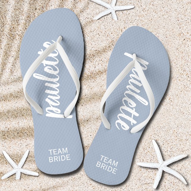 Dusty Blue Personalised Team Bride Thongs (Dusty Blue Personalized Team Bride Flip Flops)