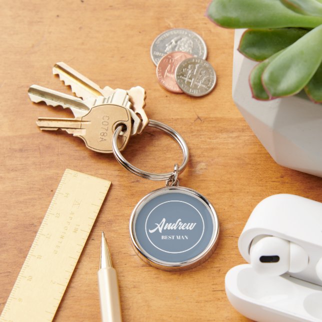 Dusty Blue Personalised Wedding Best Man Key Ring (Desk)