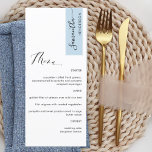 Dusty Blue Personalised with Guest Name Elegant Menu<br><div class="desc">Why spend in place cards and menu cards when you can have an elegant All-in-one elegant Menu personalised with each guest name! Contemporary, simple and elegant design with beautiful modern hand written calligraphy. Stripe on the top right corner in dusty blue tone with guest name in black. Back in same...</div>