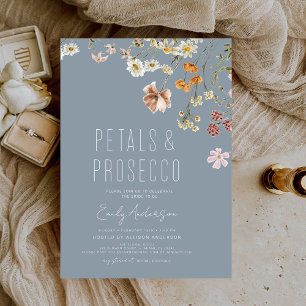 Dusty Blue Petals & Prosecco Bridal Shower  Invitation