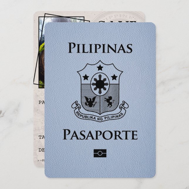 Dusty Blue Philippines Passport Save The Date (Front/Back)