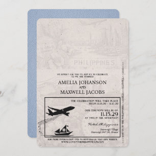 Dusty Blue Philippines Passport Wedding Invitation
