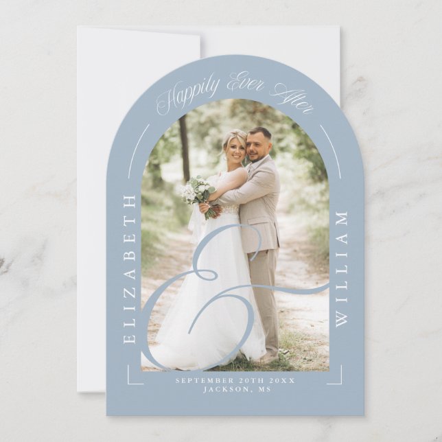 Dusty Blue Photo Arch Script Wedding Reception Invitation (Front)