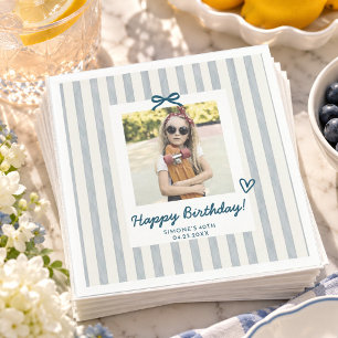 Dusty Blue Photo Bow Birthday Party Chic Napkin