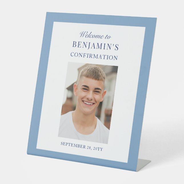 Dusty Blue Photo Boys Confirmation Welcome Sign (Front)